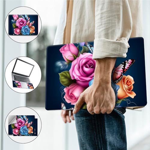 Universal Laptop Skin, DIY Cut-to-Fit Vinyl Cover Compatible with HP, Dell, Lenovo, Mac (13.3" to 15.6"), Anti-Scratch, No Residue & Bubble-Free Protective Decal Sticker, 3D Rose Butterfly - color: 3D Rose Butterfly