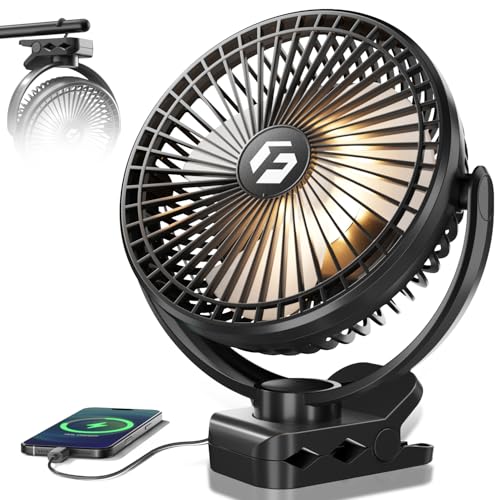 FRIZCOL 20000mAh 8 Inch Portable Clip On Fan,Battery Operated Golf Cart Fan with Lights, USB Fans Small Desk Fans Personal Quiet Fans for Office Stroller Bedroom and Camping
