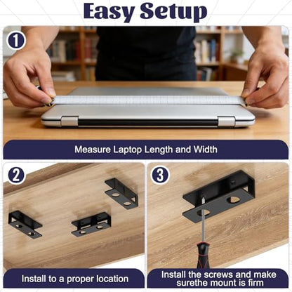 3pcs Under Desk Laptop Mount Under Desk Laptop Holder | With Anti-Scratch Felt Board Laptop Under Desk Mount for Laptops, Mac Mini, Macbook, Keyboard,Tablet Kitchen