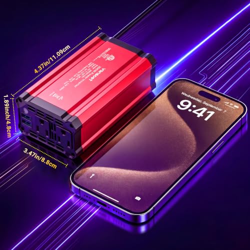 300W Car Power Inverter - vansoet DC 12V to 110V AC(2 Outlets) Power Inverters with 3.4A Dual USB Fast Charging Port - Car Charger Cigarette Lighter Adapter for Laptop/Phone/Road Trip (Red) - color: Deep Red