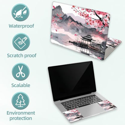 Universal Laptop Skin Decal, 3-Piece Vinyl Protector for 12 13 14 15.6" Notebook, Waterproof Anti-Scratch, Easy Trim & Bubble-Free Finish, Chinese Mountains and Rivers - color: Chinese Mountains and Rivers