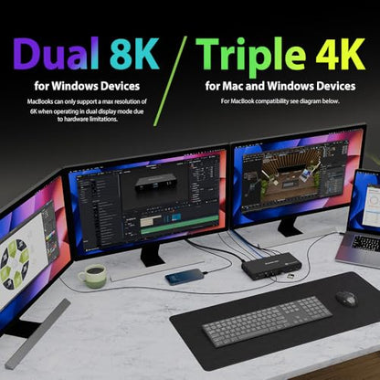 IOGEAR Quantum Thunderbolt 5 Dock Pro - 10 Devices - 80gbps - 2.5G - TB5 Host Dual 8K 60hz / Triple 4K Display 120hz - USB-A, SD 4.0, Audio - TAA - 140W Host Power - Includes PSU - Win 11 — GTD58KTAA - style: Thundebolt 5