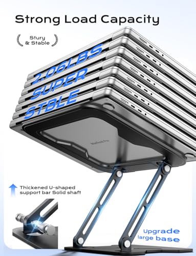 JCZT Adjustable Laptop Stand for Desk, Metal Foldable Laptop Riser, Portable Laptop Holder Mount, Ventilated Cooling Notebook Stand for MacBook Air Pro, All 10-16'' Notebooks Laptops Black - color: Black
