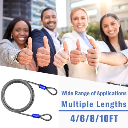 1/2Inch Heavy-Duty Security Cable Lock with Loops 4FT/6FT/8FT/10FT Bike Lock Cable Steel Cable Chain Locks for Outside - size: 6FT