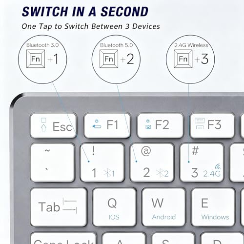 Wireless Keyboard- Mini Compact Keyboard with Media Hotkeys, Compatible with PC, Desktop, Laptop, Smart TV - color: Silver