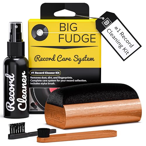 Big Fudge Vinyl Record Cleaning Kit - 4-in-1 Vinyl Record Cleaner Kit for Records Includes Ultra-Soft Velvet Brush Cleaning Liquid Stylus Brush and Storage Pouch - Pro Records Care - style: Premium Cleaning Kit