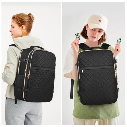 Large Travel Backpack Women, Flight Approved Carry On Backpack, Water Resistant Anti-Theft Casual Daypack School Bag Fit 17 Inch Laptop with USB Charging Port, Black - color: Black, size: 17.3 inch