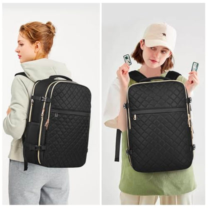 Large Travel Backpack Women, Flight Approved Carry On Backpack, Water Resistant Anti-Theft Casual Daypack School Bag Fit 17 Inch Laptop with USB Charging Port, Black - color: Black, size: 17.3 inch