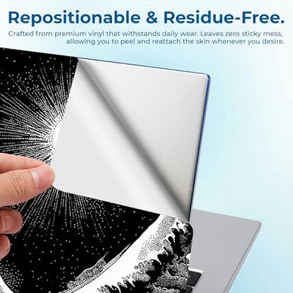 Reusable Universal Laptop Skin Sticker, Cut to Fit for 11.6–15.6 Inch Laptops, Waterproof Protective Film, No-Residue - Black Wave - color: Black Wave