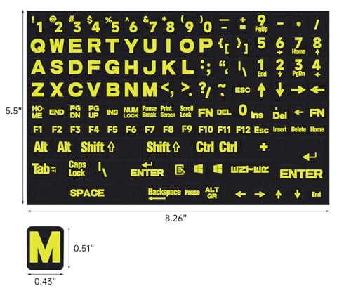 2PCS English Keyboard Stickers, Large Letters Full Set Keyboard Letter Replacement Stickers for Laptop PC Computer, Matte English Keyboard Alphabet Sticker Black Background with Yellow Lettering - color: English-balck/Green-full Set