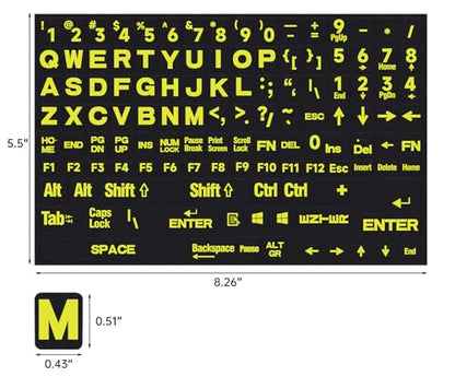 2PCS English Keyboard Stickers, Large Letters Full Set Keyboard Letter Replacement Stickers for Laptop PC Computer, Matte English Keyboard Alphabet Sticker Black Background with Yellow Lettering - color: English-balck/Green-full Set