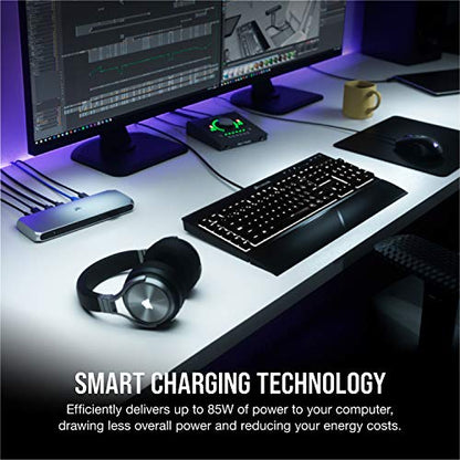 Corsair TBT100 Thunderbolt™ 3 Dock – 85W Charging, Dual 4k 60Hz Support, 2X HDMI, 40Gb/s,USB-C Gen 2 (15W) x2, USB-A 3.1 (7.5W) x2, Gigabit Ethernet – for Mac and PC laptops