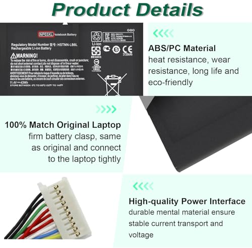 43Wh NP03XL 761230-005 Battery for HP Envy X360 15-U011DX 15-U010DX | 15-U110DX 15T-U100 15T-U200 15T-U300 15-U111DX 15-U483CL 15-U493CL Pavilion X360 13-A010DX 13-A012DX 13-A013CL NPO3XL 11.4V - size: 7.3*3.75*0.25inch NP03XL