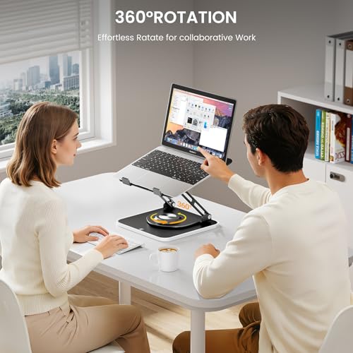 360°Rotating Laptop Stand with RGB Lights, Fits 10-16"Laptops MacBooks | 7-Level RGB Lights, Adjustable Multi-Angle Ergonomic Aluminum Laptop Stand, Foldable & Portable for Home & Office - color: Black