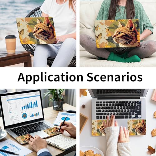 15.6 Inch Laptop Skin Sticker, Reusable Vinyl Cover Protector with 2 Wrist Pad Skins, Removable Waterproof Scratch-Resistant for 12-15.6 Inch Laptop Notebook,Cat with Sunflowers Butterflies - color: Cat With Sunflowers Butterflies