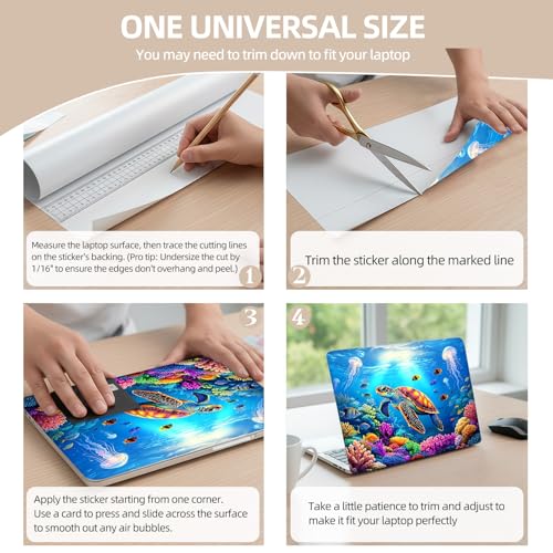 Universal Laptop Skin Sticker for 12/13/14/15.6 Inch Laptops, Reusable Vinyl Laptop Decal Protective Cover, Waterproof Scratch Resistant Notebook Skin with 2 Wrist Pads,Colorful Sea Turtle - color: Colorful Sea Turtle