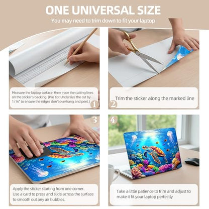 Universal Laptop Skin Sticker for 12/13/14/15.6 Inch Laptops, Reusable Vinyl Laptop Decal Protective Cover, Waterproof Scratch Resistant Notebook Skin with 2 Wrist Pads,Colorful Sea Turtle - color: Colorful Sea Turtle