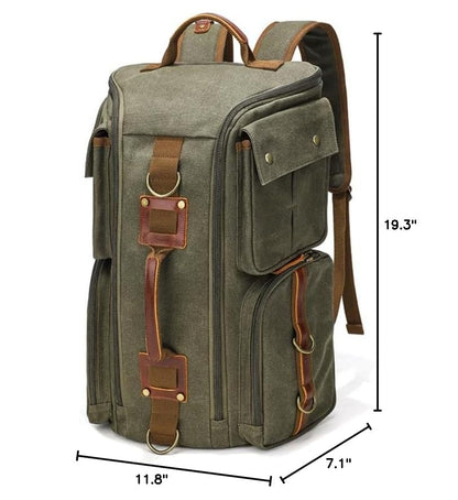 Heavy-Duty Waxed Canvas Backpack for Men, 17 Inch Laptop Rucksack with Genuine Leather, Multi-Pocket Travel Bag for Work, Hiking, and Camping - color: Army Green