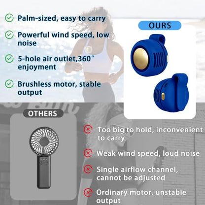 Portable Clip-On Fan, Mini USB Rechargeable 360° Rotatable Fan, Personal Fan 3-Speed Silent Mini Bladeless Fans (1 pack（Dark blue）) - color: 1 pack（Dark blue）