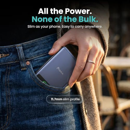 5K Magnetic Power Bank, Silver, Qi2 Certified 15W Wireless Charger, LCD Display, Ultra-Slim Solid-State Battery Pack for iPhone 17/16, Lightweight Travel, USB-C Portable (Blue) - color: Blue