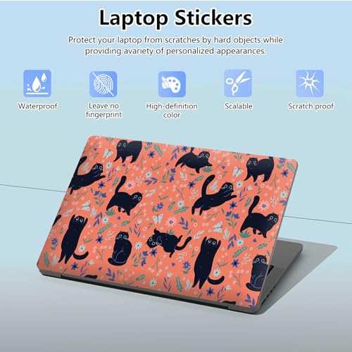 Universal Laptop Skin Sticker with 2 Wrist Pad Skins, Waterproof Scratch Resistant Vinyl Laptop Cover Decal, Cut to Fit for 11–15.6 Inch MacBook HP Dell Lenovo, Cat Pink Flowers - color: Cat Pink Flowers