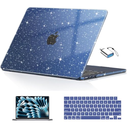 EooCoo for MacBook Air 13 inch Case M5/M4/M3/M2 2026-2022, Sparkly Midnight | Glitter Design for Mac Air 13.6", Hard Shell & Keyboard Cover & Screen Film & Type-C Included, A3449/A3240/A3113/A2681 - color: Sparkly Midnight