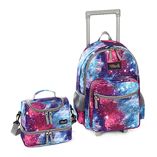 Tilami Rolling Backpack 18 inch Double Handle with Lunch Bag Wheeled Kids Backpack for Girls and Boys, Galaxy - color: Galaxy