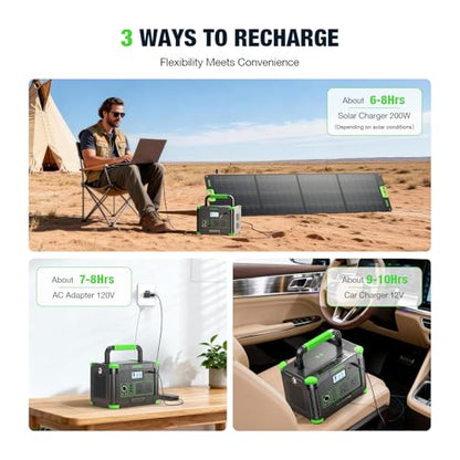 1000W Portable Power Station & 200W Foldable Solar Panel Generator Kit | Pure sine wave AC, PD 60W USB-C, wireless charge, SOS light, triple charging for camping RV blackout backup - color: Dark Green