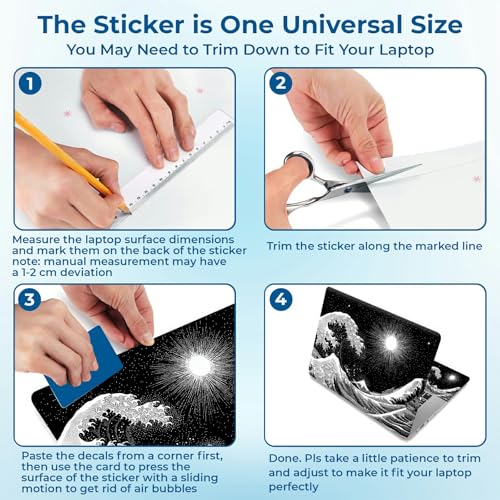 Reusable Universal Laptop Skin Sticker, Cut to Fit for 11.6–15.6 Inch Laptops, Waterproof Protective Film, No-Residue - Black Wave - color: Black Wave
