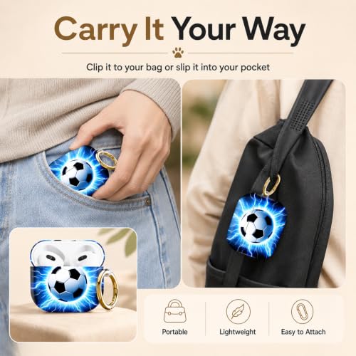 Compatible with AirPod 4 Case 2024, Cute Hard Plastic Protective Cover for Airpod 4th Generation Women, Shockproof Shell Skin with Gold Ring Keychain,Soccer Ball Lightning Energy - color: Soccer Ball Lightning Energy