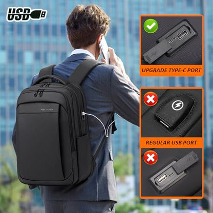 FENRUIEN Expandable Travel Backpack for Men, Water Resistant Computer Backpack with USB Charging Port，Black Laptop Bag 17.3 Inch - size: 17.3 Inch, style: Travel Backpack