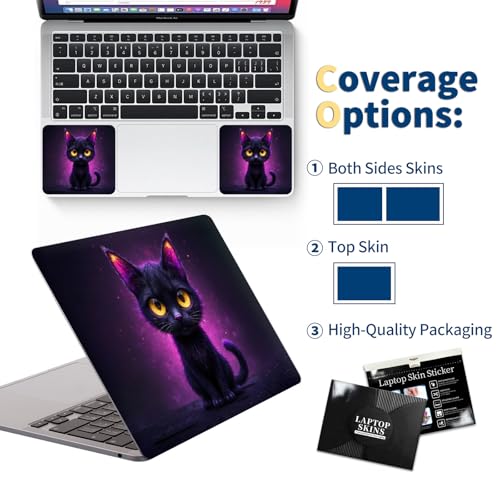 Universal Laptop Skin for 13-16 Inch Laptops,Vinyl Protective Sticker Decal,Easy DIY Trim-to-Fit for HP/Dell/MacBook,Bubble-Free & Removable,Big-Eyed Black Cat - color: Big-eyed Black Cat