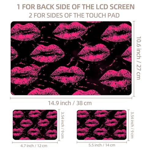 Universal Laptop Skin Sticker for 12/13/14/15.6 Inch Laptops, Reusable Vinyl Laptop Decal Cover, Waterproof Scratch Resistant Notebook Skin with 2 Wrist Pads,Hot Pink Lips Kiss - color: Hot Pink Lips Kiss