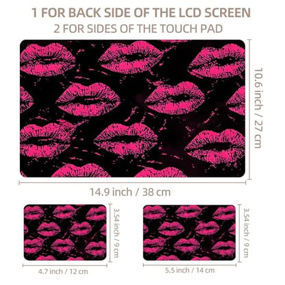 Universal Laptop Skin Sticker for 12/13/14/15.6 Inch Laptops, Reusable Vinyl Laptop Decal Cover, Waterproof Scratch Resistant Notebook Skin with 2 Wrist Pads,Hot Pink Lips Kiss - color: Hot Pink Lips Kiss