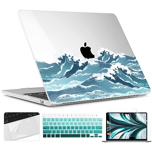 TWOLSKOO for MacBook Air 13 inch Case M5 2026 M4 2025 M3 M2 2024-2022 A3449 A3240 A3113 A2681, Plastic Hard Shell & Keyboard Cover & Screen Film for MacBook Air 13.6 inch Case, Ocean - color: Ocean