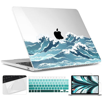 TWOLSKOO for MacBook Air 13 inch Case M5 2026 M4 2025 M3 M2 2024-2022 A3449 A3240 A3113 A2681, Plastic Hard Shell & Keyboard Cover & Screen Film for MacBook Air 13.6 inch Case, Ocean - color: Ocean