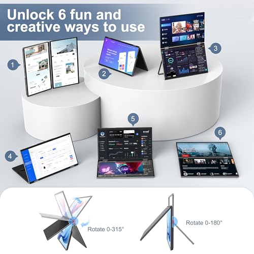 InnoView Portable Dual Monitor 15.6" 1920x1080 Dual Stacked Foldable Monitor | 315° Screen Adjustment | USB-C/HDMI Second Monitor for Laptop, Mac, Windows - size: 15.6 inches