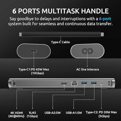 Laptop Docking Station, Portable Universal All-in-one Docking Charging Station with Adjustable Cooling Stand, 100W Powered Supply and USB-C Hub 4K HDMI for Different Devices