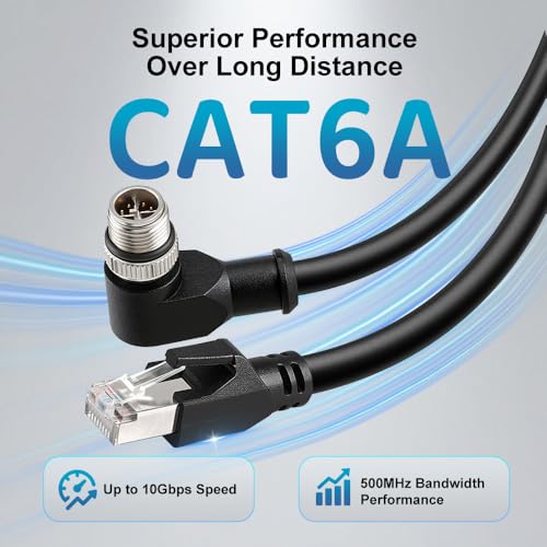 Alvin's Cables M12 X-Code 8 Pin Male to RJ45 Ethernet Cable for Cognex Keyence Camera, High-Flex Cat6a Cable for Industrial Automation, Fieldbus Module, Robotics, Right Angle 16.4ft/5m