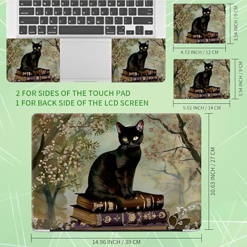 Laptop Skin Sticker Decal, Universal Protective Cover Fit 12 13 14 15.6 Inch Notebook, Reusable Water-Resistant Vinyl Decal w/ 2 Wrist Pads for Business Travel Office, Book Cat Gray - color: Book Cat Gray