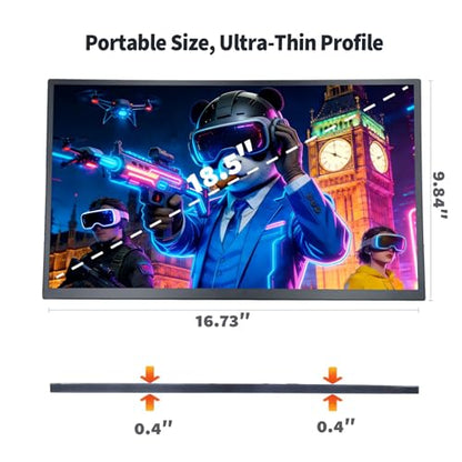 18.5 Inch Large Portable Monitor for Laptop, 120Hz IPS FHD 1080P USB-C HDMI Display with Sleeve Case VESA Mountable, 100% sRGB, Ultra-Slim Second Screen for PC/PS5/Switch – Built-in Speaker - size: 18.5''