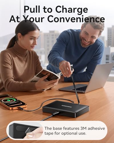 560W USB C Charger Block, Rocoren 8-Port Ultra-Thin USB C Charging Station with Retractable Cable, 100W PD Fast USB Charger Station Hub for MacBook Pro/Air, iPad, iPhone 17/16/15, Samsung