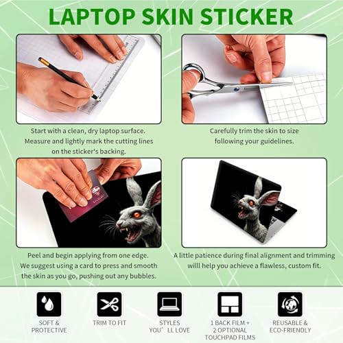 Laptop Skin Sticker Decal, Universal Protective Cover Fit 12 13 14 15.6 Inch Notebook, Reusable Water-Resistant Vinyl Decal w/ 2 Wrist Pads for Business Travel Office, Gray Rat Darkness - color: Gray Rat Darkness