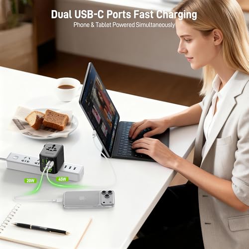 Epicka Pulse Duo 65W Universal Travel Adapter PD/QC 3.0, 2AC/2USB-C/2USB-A | International Power Adapter for EU/US/UK/AU, Fast-Charging for Multi-Device Use, Black - style: Pulse Duo 65W Black