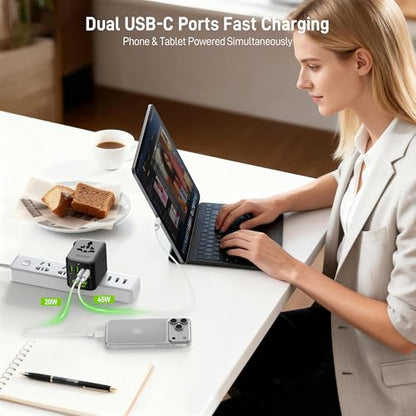 Epicka Pulse Duo 65W Universal Travel Adapter PD/QC 3.0, 2AC/2USB-C/2USB-A | International Power Adapter for EU/US/UK/AU, Fast-Charging for Multi-Device Use, Black - style: Pulse Duo 65W Black