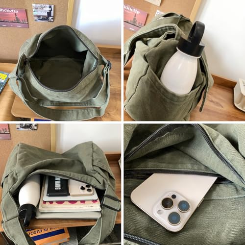 Messenger Bag for Women Men Satchel Bag Canvas Crossbody Shoulder Bag Casual Sling Bag - color: Coffee