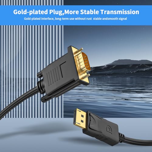 (in) DisplayPort to (Out) VGA Adapter DP to VGA Cable Male to Male Gold-Plated for Computer, Laptop,Monitor, TV, Projector (NOT Bidirectional,) (3 Feet / 2PACK) - style: 3.3FT-2PACK