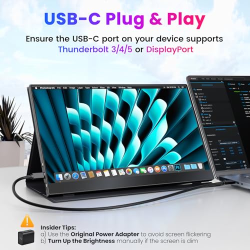 Upperizon Portable Monitor 15.6 inch 4K UHD 3840X2160 144% sRGB 60Hz HDR HDMI USB-C Travel Monitor for Laptop MacBook PC Surface PS5 Xbox, External Display with Full Cover & Speakers, VESA Compatible - size: 15.6"
