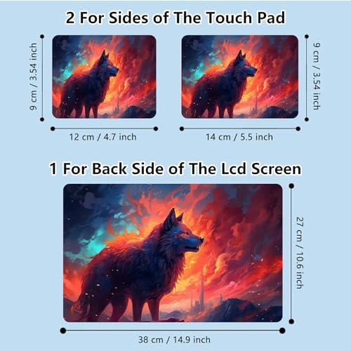 Universal Laptop Skin Sticker with 2 Wrist Pad Skins, Waterproof Scratch Resistant Vinyl Laptop Cover Decal, Cut to Fit for 11–15.6 Inch MacBook HP Dell Lenovo, Burning Wolf - color: Burning Wolf