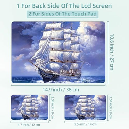Universal Laptop Skin Decal, 3-Piece Vinyl Protector for 12 13 14 15.6" Notebook, Waterproof Anti-Scratch, Easy Trim & Bubble-Free Finish, Large Sailing Ship with White Sails - color: Large Sailing Ship with White Sails